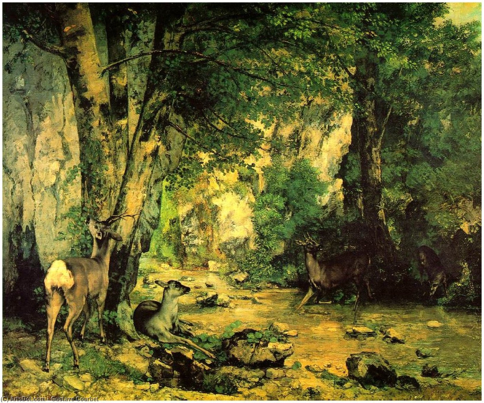 Wikioo.org – L'Encyclopédie des Beaux Arts - Peinture, Oeuvre de Gustave Courbet - Une Fourré de deer à l Flux de Plaisir-Fontaine