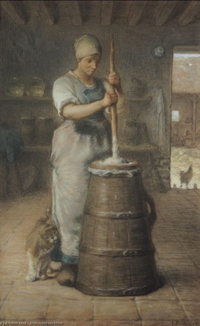 WikiOO.org - Encyclopedia of Fine Arts - Malba, Artwork Jean-François Millet - Churning Butter