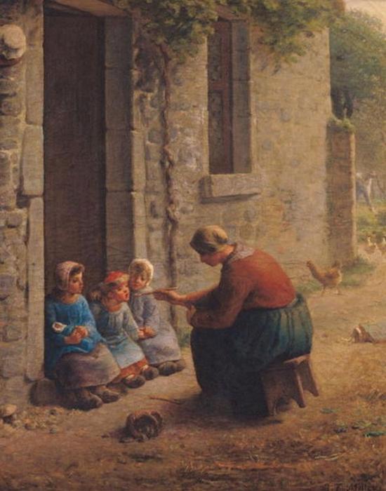 WikiOO.org - Encyclopedia of Fine Arts - Lukisan, Artwork Jean-François Millet - Feeding the Young