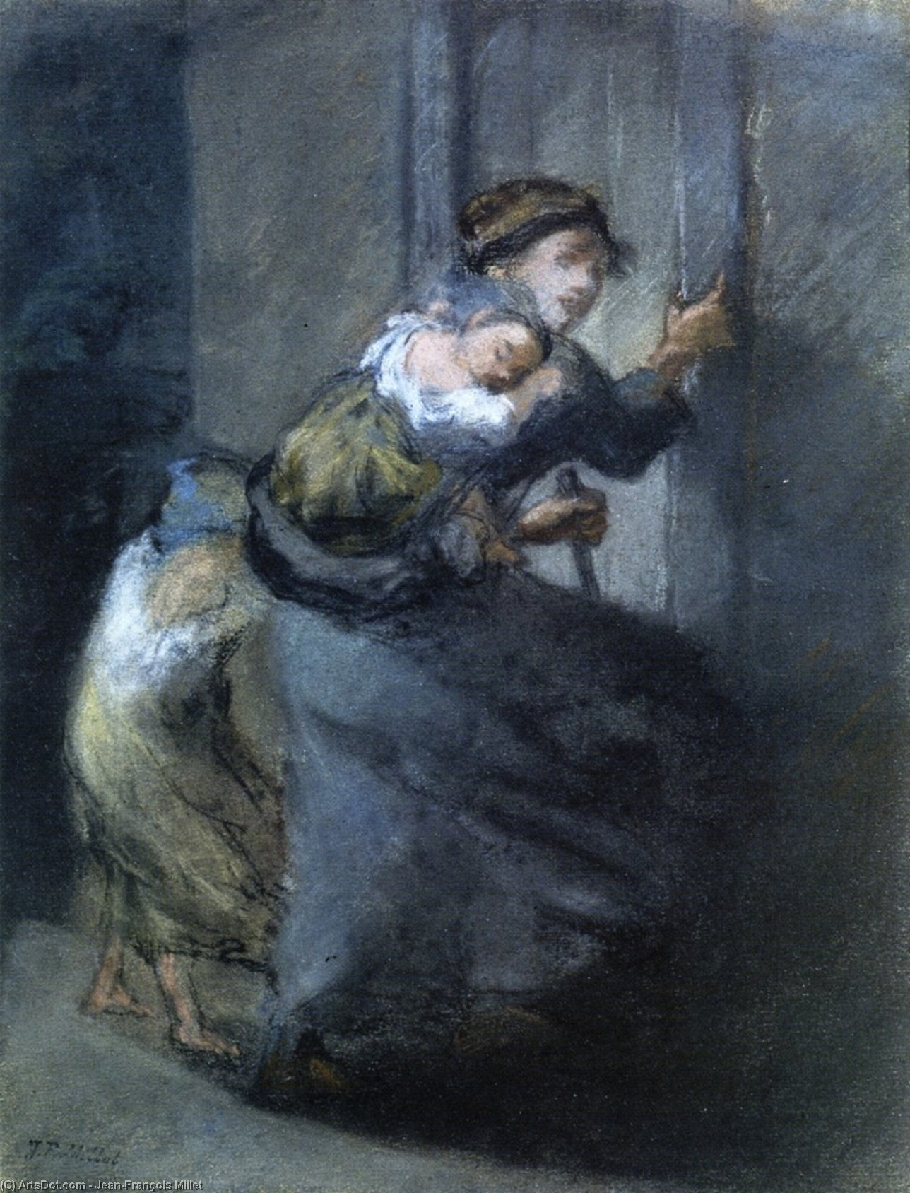 WikiOO.org - Encyclopedia of Fine Arts - Lukisan, Artwork Jean-François Millet - Mother and Two Infants