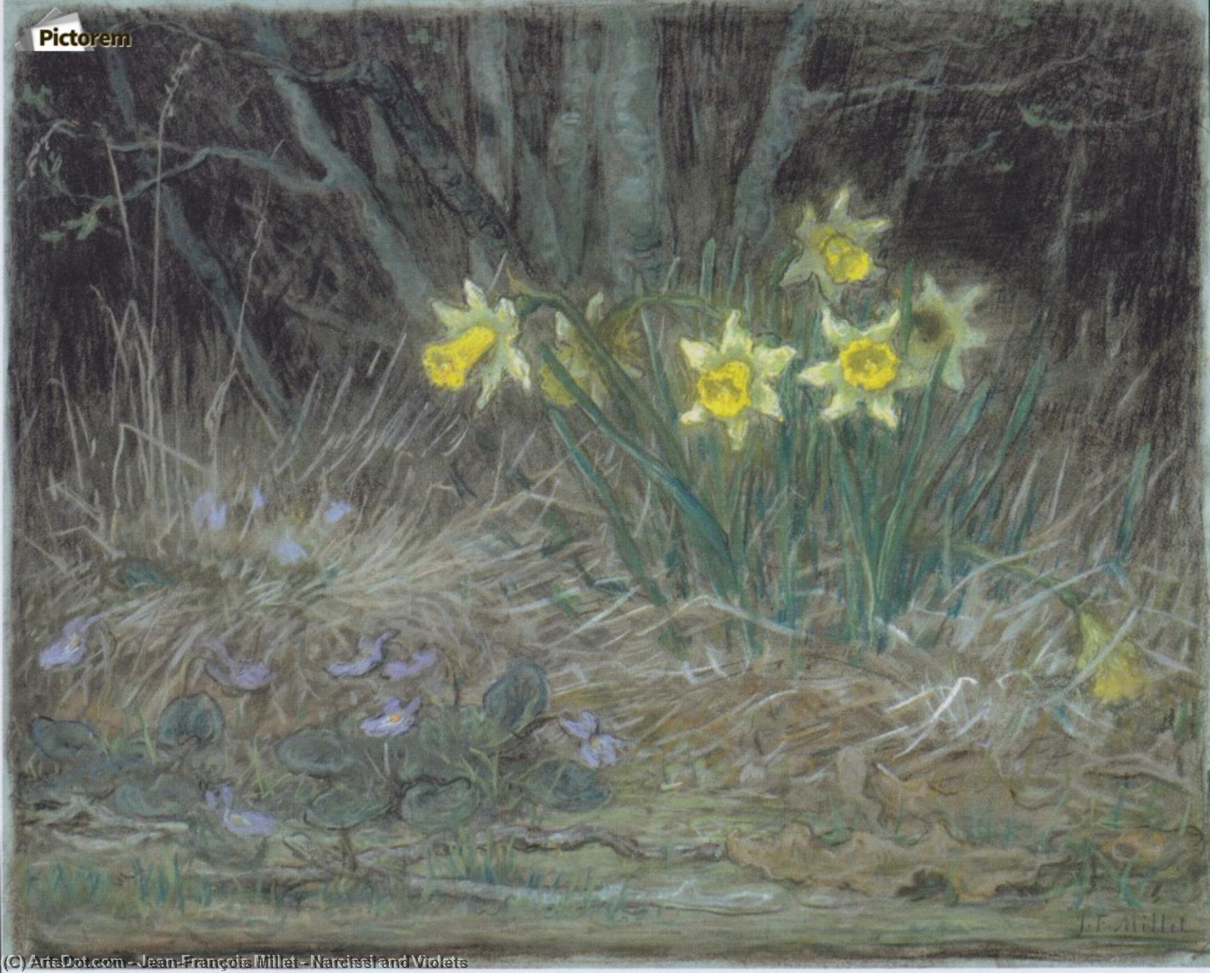 Wikioo.org – L'Encyclopédie des Beaux Arts - Peinture, Oeuvre de Jean-François Millet - Narcisses et Violets