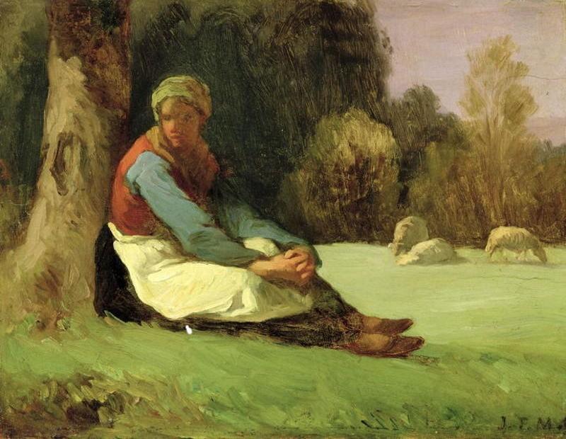 Wikioo.org - สารานุกรมวิจิตรศิลป์ - จิตรกรรม Jean-François Millet - Seated Shepherdess