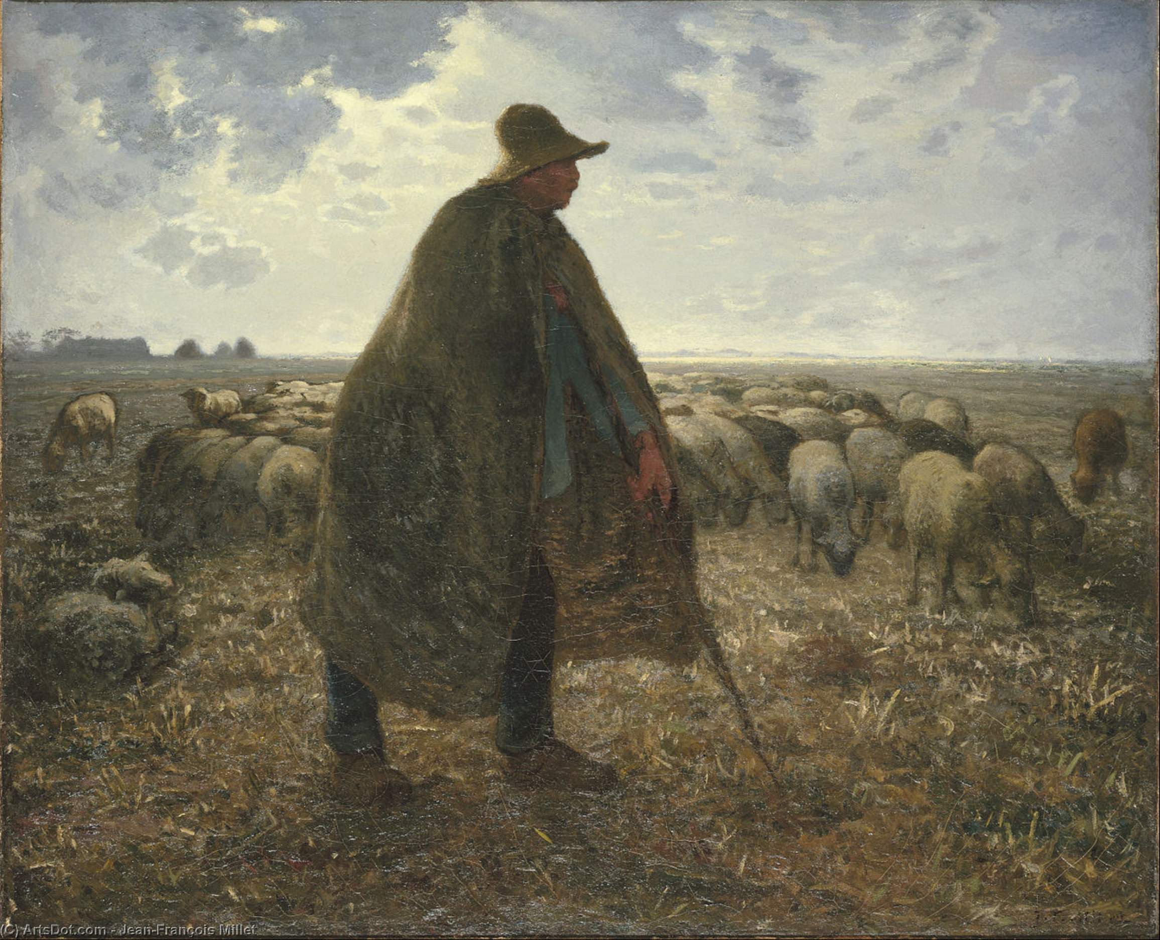 Wikioo.org - The Encyclopedia of Fine Arts - Painting, Artwork by Jean-François Millet - Shepherd Tending His Flock