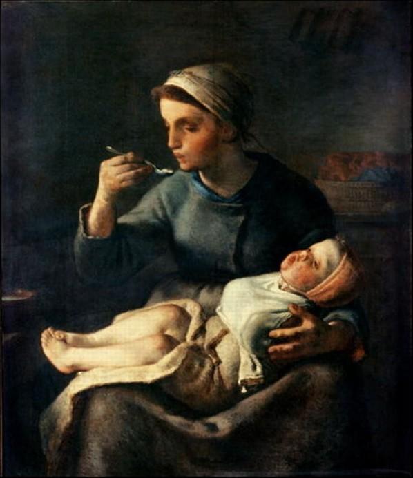 WikiOO.org - Encyclopedia of Fine Arts - Malba, Artwork Jean-François Millet - The Baby's Cereal
