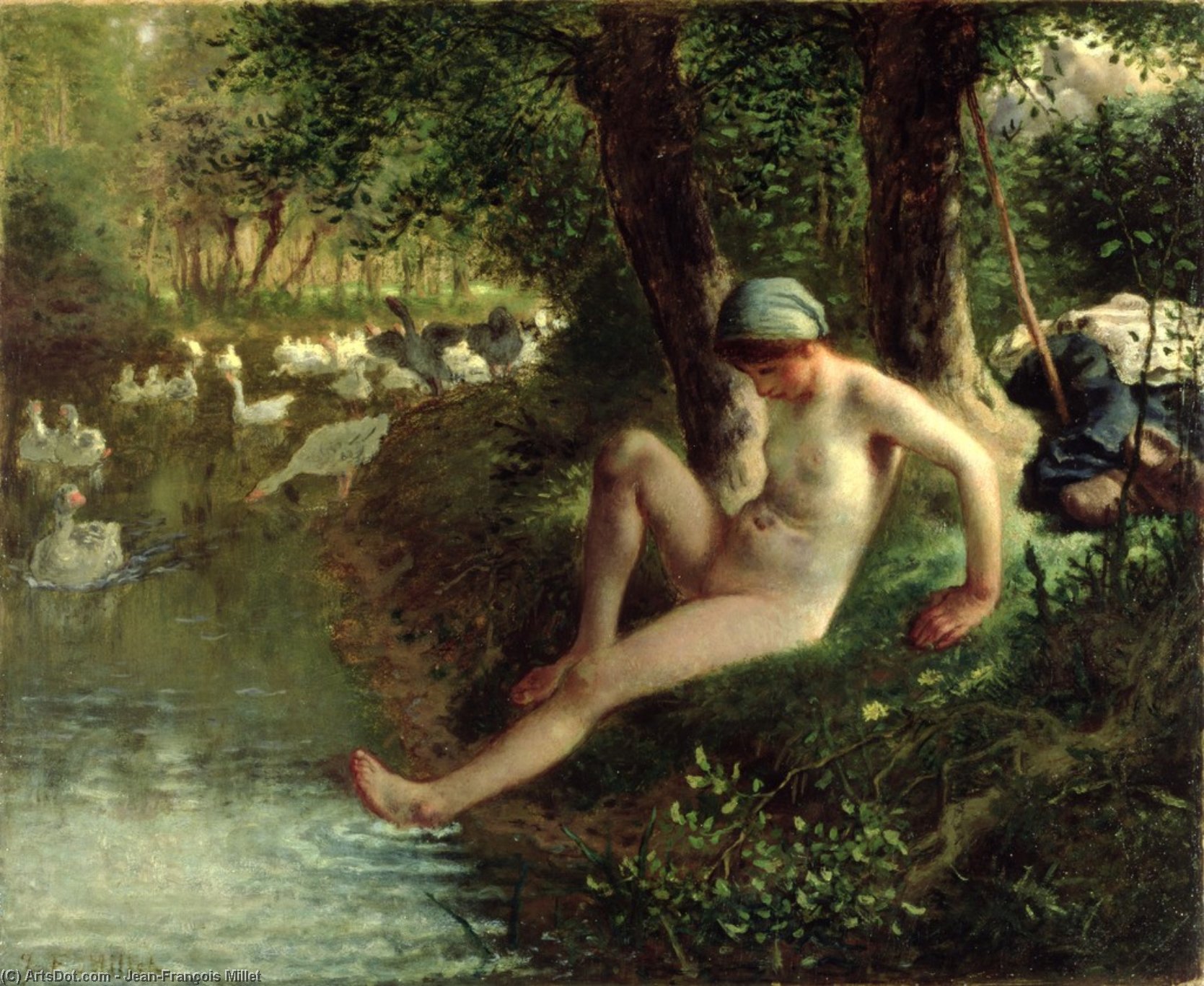WikiOO.org – 美術百科全書 - 繪畫，作品 Jean-François Millet -  的  沐浴者