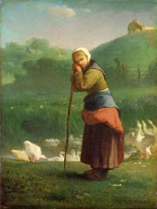 Wikioo.org - The Encyclopedia of Fine Arts - Painting, Artwork by Jean-François Millet - The Goose Girl at Gruchy