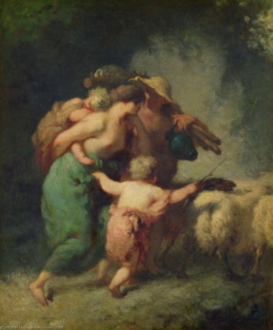 WikiOO.org - Εγκυκλοπαίδεια Καλών Τεχνών - Ζωγραφική, έργα τέχνης Jean-François Millet - The Return of the Flock