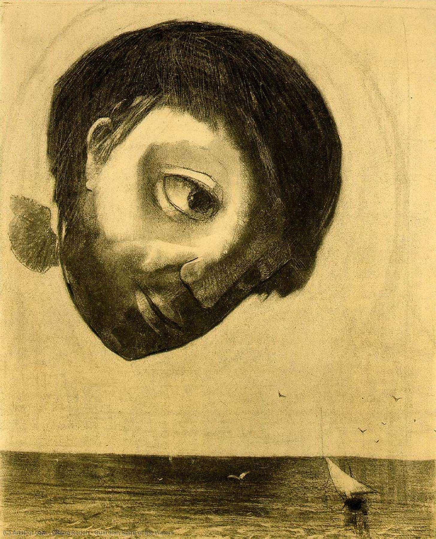 Wikioo.org - The Encyclopedia of Fine Arts - Painting, Artwork by Odilon Redon - Guardian Spirit of the Waters