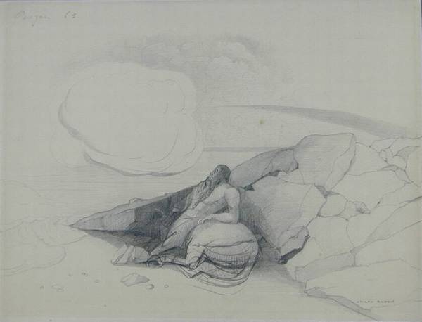 Wikioo.org - The Encyclopedia of Fine Arts - Painting, Artwork by Odilon Redon - Kentaur, eine Wolke betrachtend