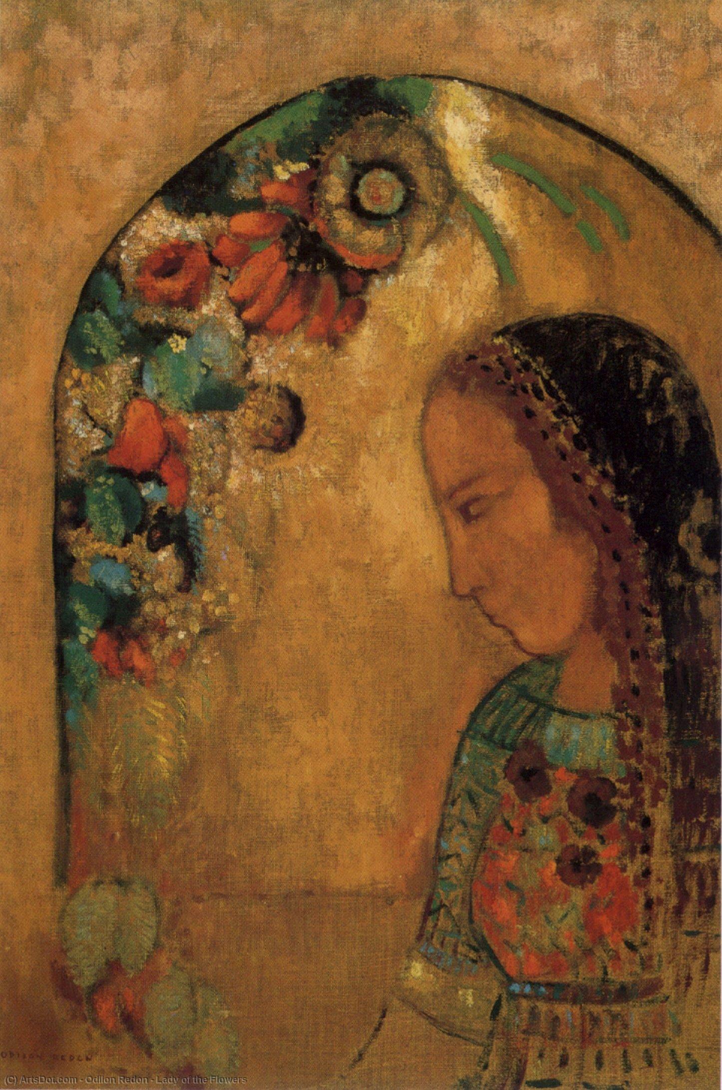 Wikioo.org - The Encyclopedia of Fine Arts - Painting, Artwork by Odilon Redon - Lady of the Flowers