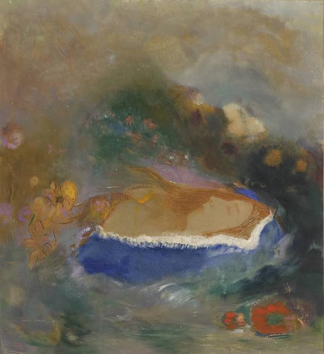 Wikioo.org - The Encyclopedia of Fine Arts - Painting, Artwork by Odilon Redon - Ophélie, la cape bleue sur les eaux
