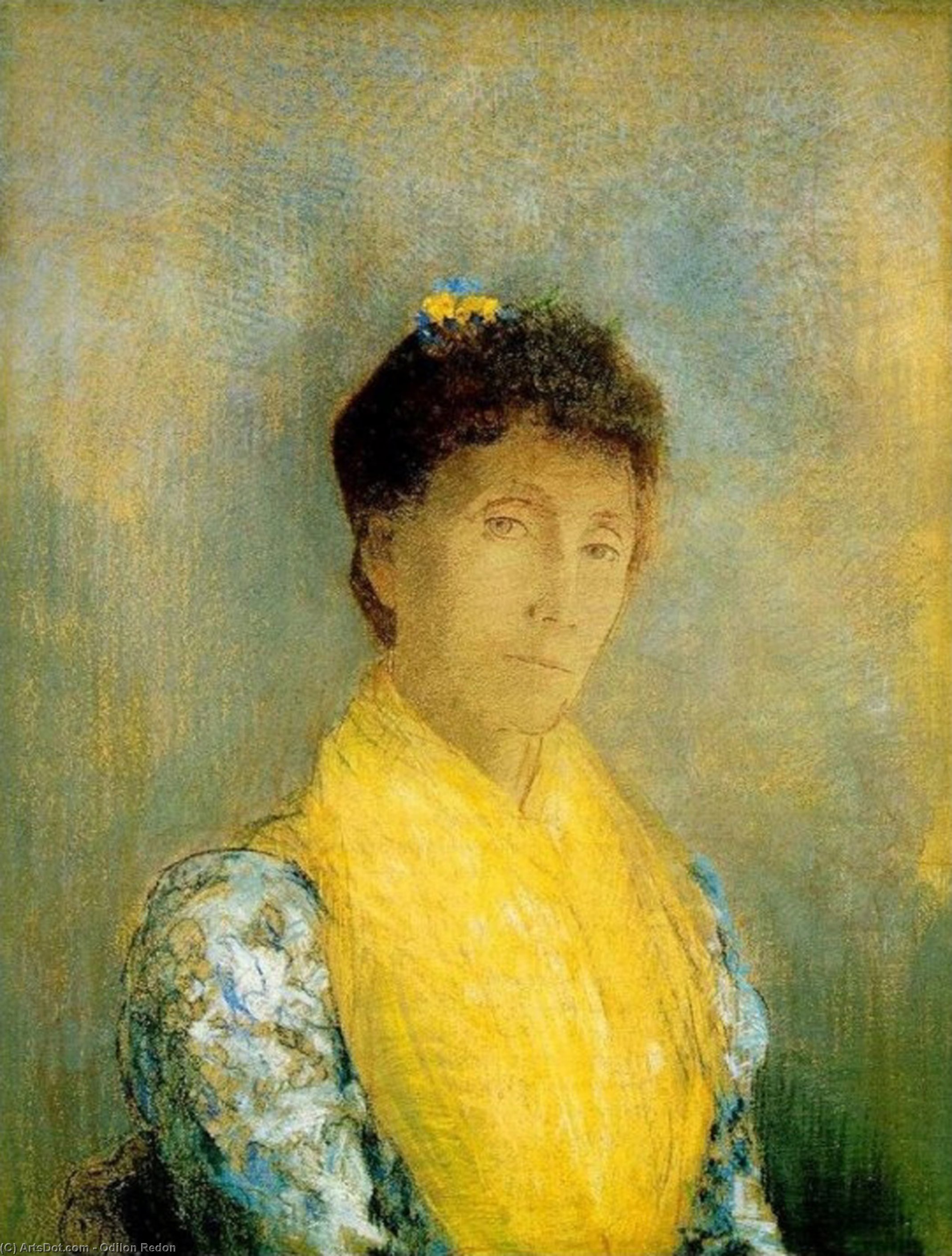 Wikioo.org - The Encyclopedia of Fine Arts - Painting, Artwork by Odilon Redon - Woman with a Yellow Bodice