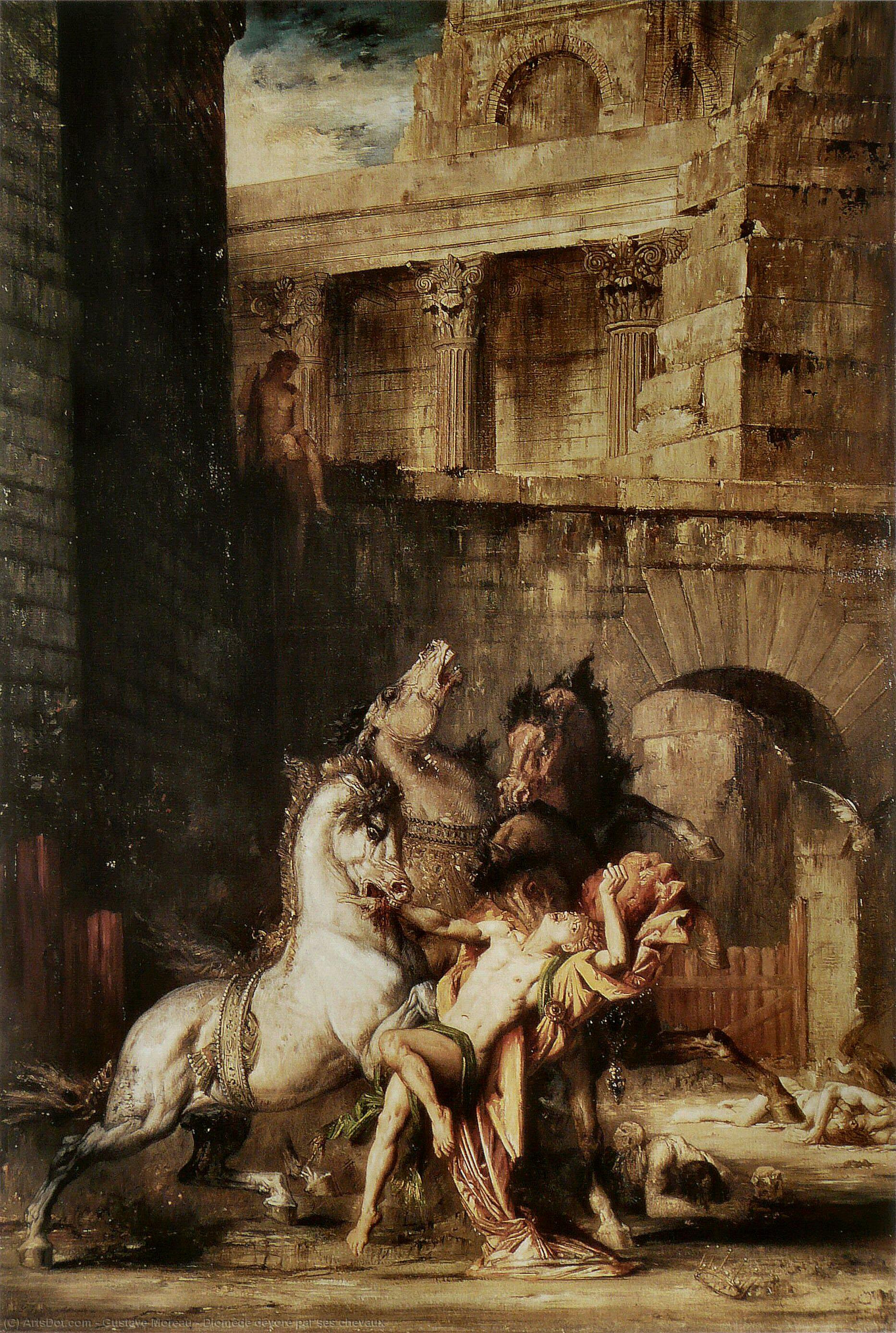 WikiOO.org - Encyclopedia of Fine Arts - Maleri, Artwork Gustave Moreau - Diomède dévoré par ses chevaux