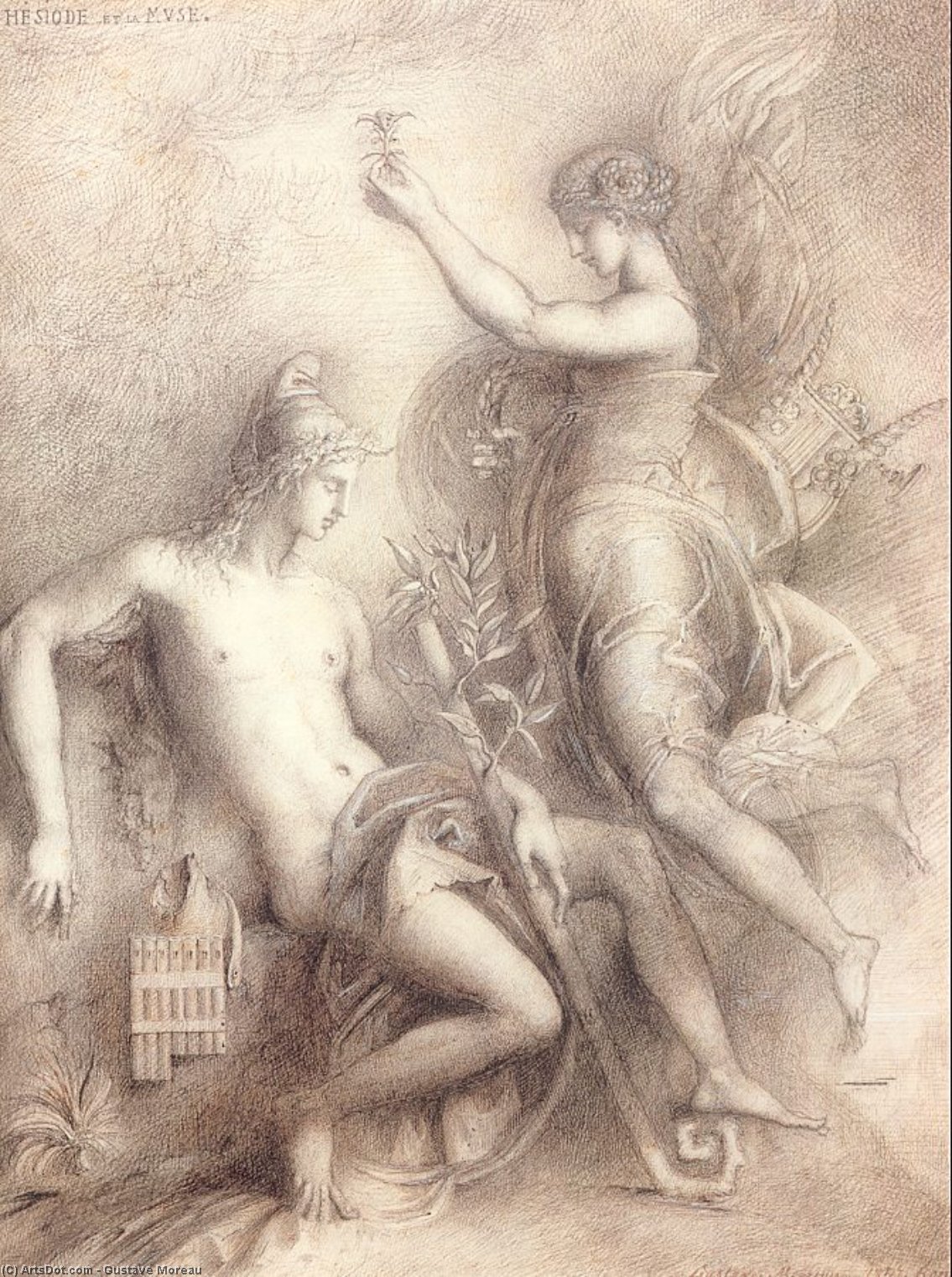 Wikioo.org - The Encyclopedia of Fine Arts - Painting, Artwork by Gustave Moreau - Hesiod and the Muse1