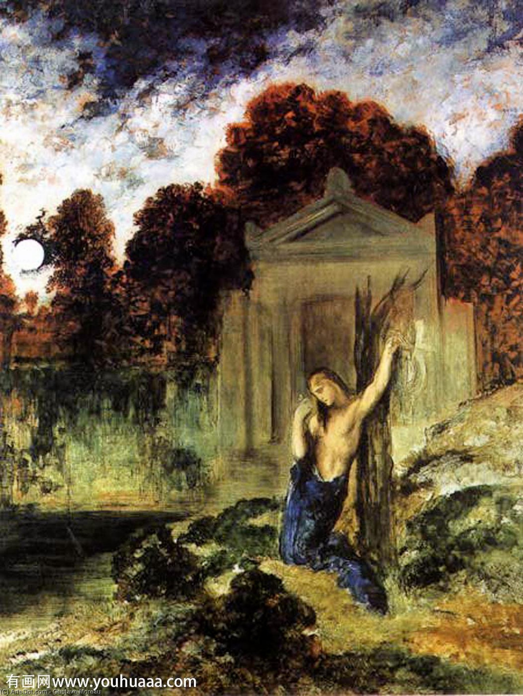 Wikioo.org – La Enciclopedia de las Bellas Artes - Pintura, Obras de arte de Gustave Moreau - Orfeo en la tumba de Eurídice