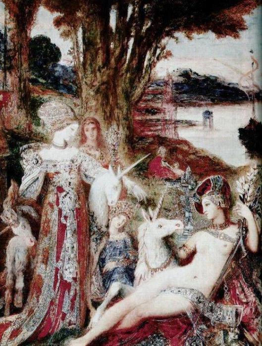 Wikoo.org - موسوعة الفنون الجميلة - اللوحة، العمل الفني Gustave Moreau - The Unicorns