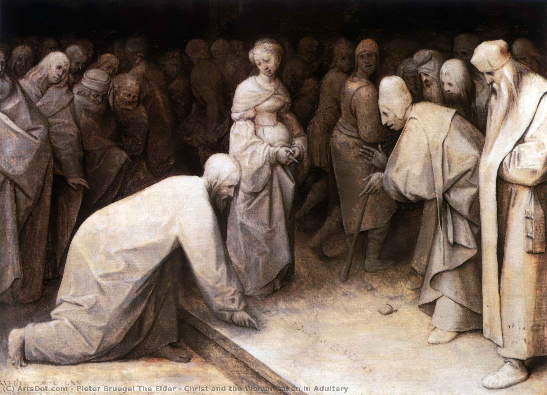 Wikioo.org - Bách khoa toàn thư về mỹ thuật - Vẽ tranh, Tác phẩm nghệ thuật Pieter Bruegel The Elder - Christ and the Woman taken in Adultery