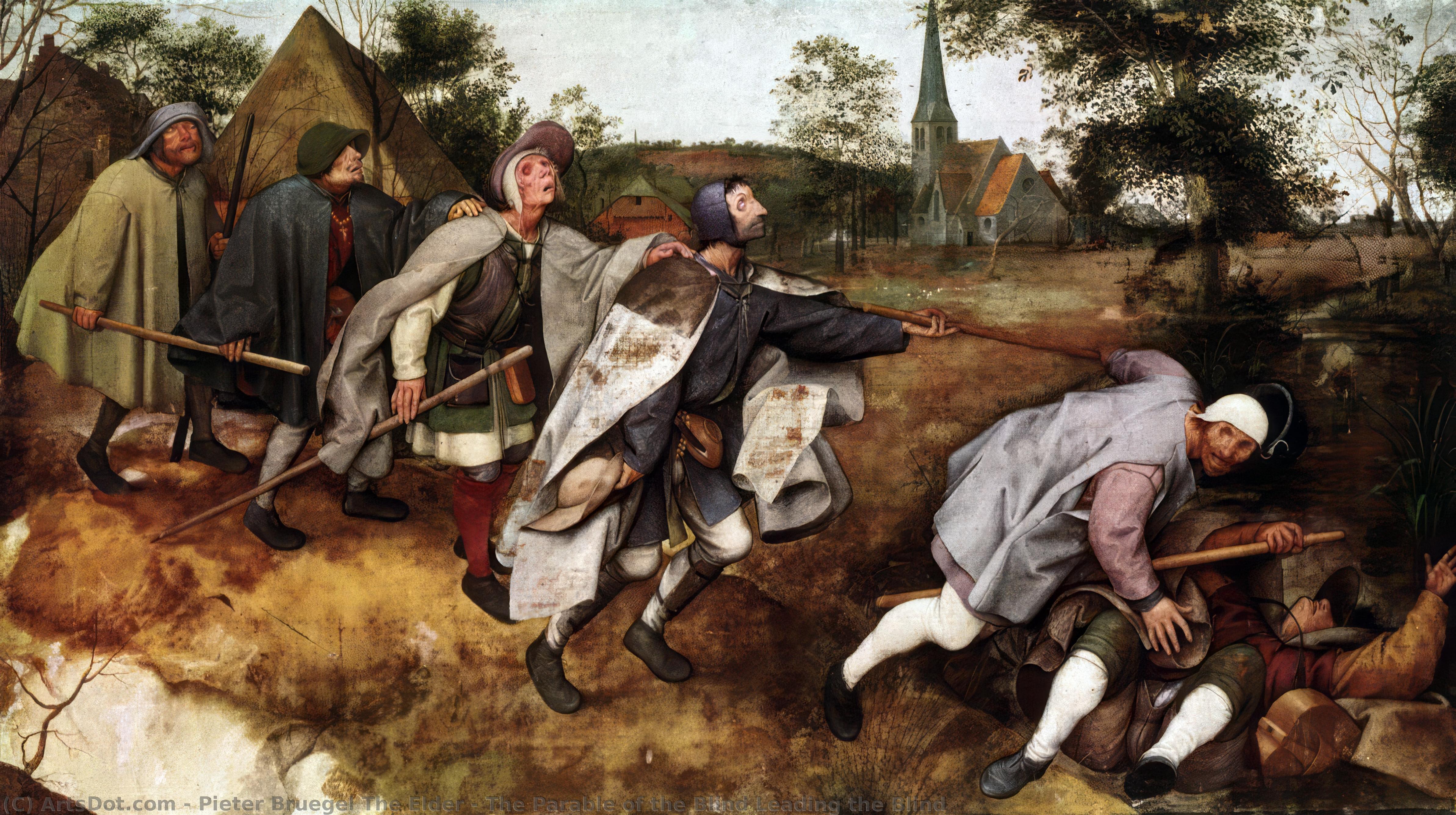 WikiOO.org – 美術百科全書 - 繪畫，作品 Pieter Bruegel The Elder - 盲人的寓言领导盲人
