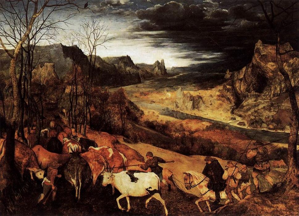 WikiOO.org - Encyclopedia of Fine Arts - Schilderen, Artwork Pieter Bruegel The Elder - The Return of the Herd (November)