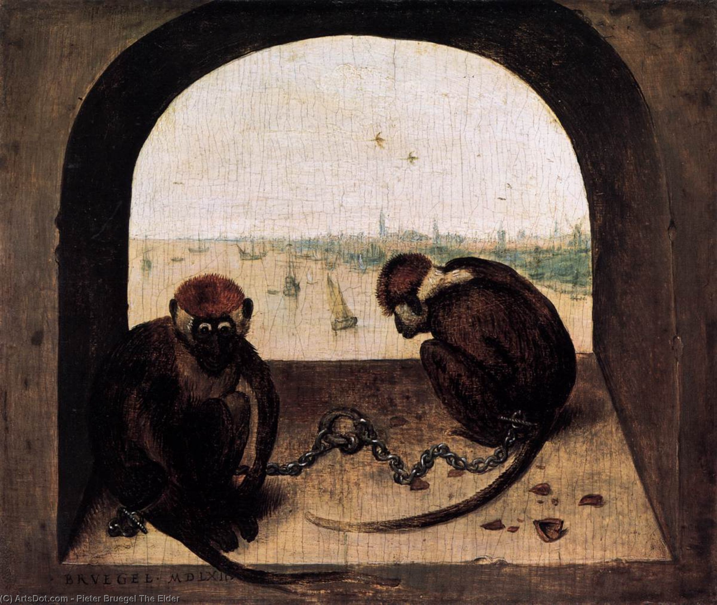 WikiOO.org - אנציקלופדיה לאמנויות יפות - ציור, יצירות אמנות Pieter Bruegel The Elder - Two Chained Monkeys