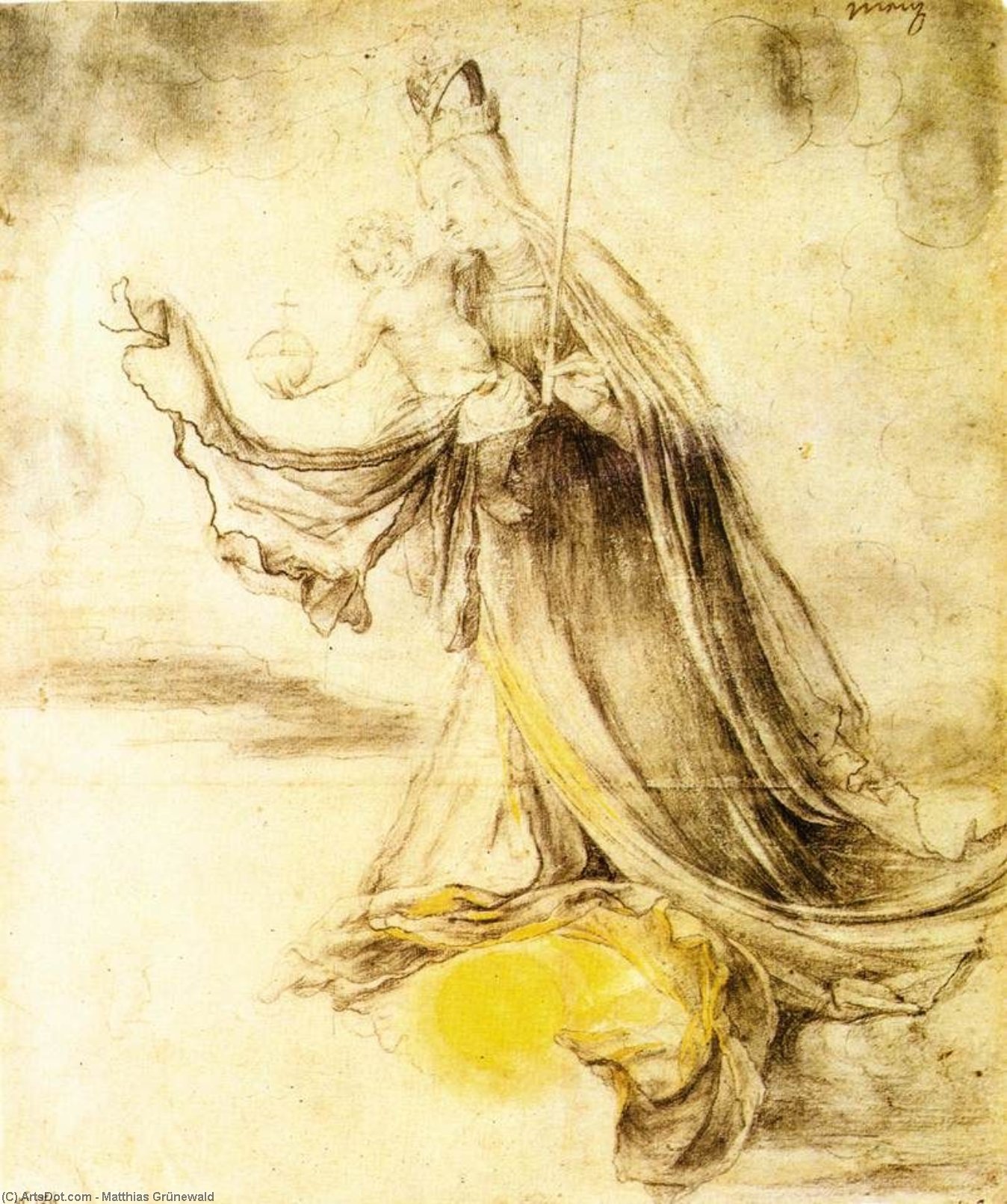 WikiOO.org - Encyclopedia of Fine Arts - Festés, Grafika Matthias Grünewald - Mary with the Sun below her Feet