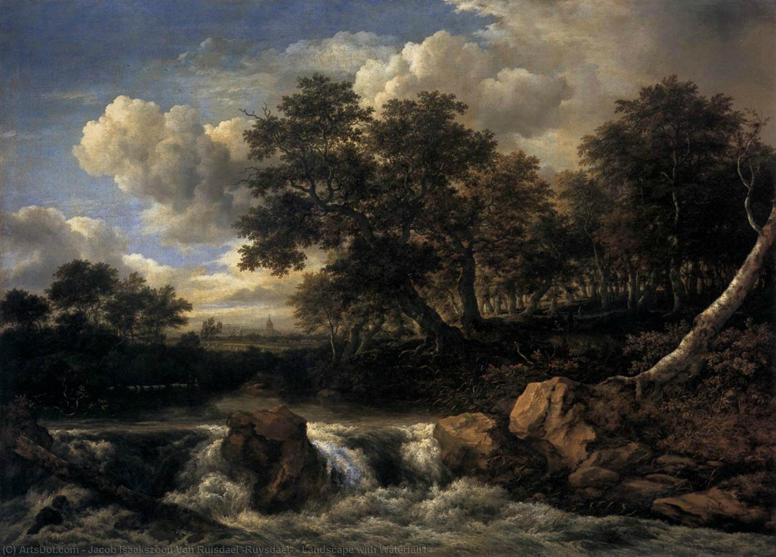 Wikioo.org – L'Encyclopédie des Beaux Arts - Peinture, Oeuvre de Jacob Isaakszoon Van Ruisdael (Ruysdael) - Paysage avec Waterfall1