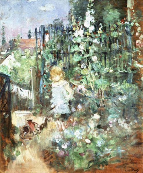 Wikioo.org - Die Enzyklopädie bildender Kunst - Malerei, Kunstwerk von Berthe Morisot - Kind unter  wettete  Rosen