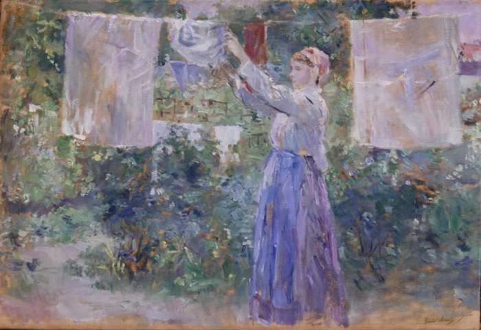 Wikioo.org - Encyklopedia Sztuk Pięknych - Malarstwo, Grafika Berthe Morisot - Peasant Girl Hanging Clothes to Dry