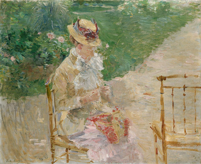 Wikoo.org - موسوعة الفنون الجميلة - اللوحة، العمل الفني Berthe Morisot - Young Woman Knitting