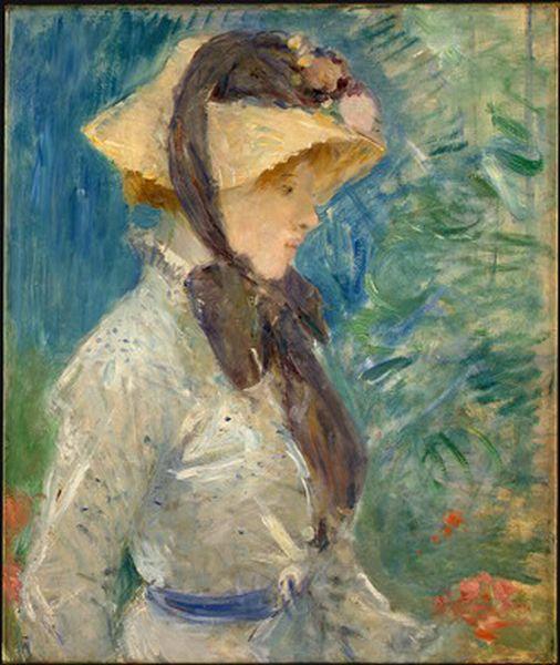 Wikioo.org – L'Encyclopédie des Beaux Arts - Peinture, Oeuvre de Berthe Morisot - jeune femme avec  une  paille  chapeau
