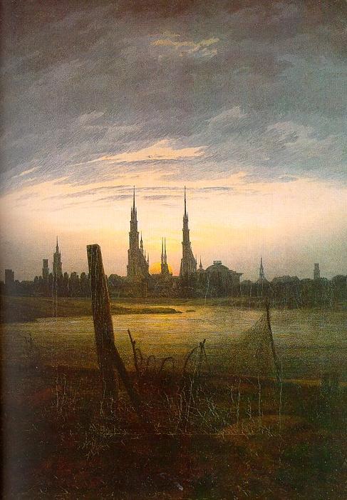Wikioo.org - Die Enzyklopädie bildender Kunst - Malerei, Kunstwerk von Caspar David Friedrich - Stadt am Moonrise