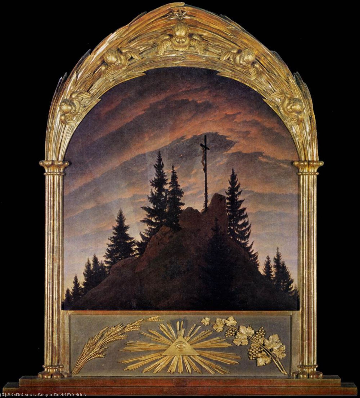 Wikioo.org - The Encyclopedia of Fine Arts - Painting, Artwork by Caspar David Friedrich - Cross in the Mountains (Tetschen Altar)