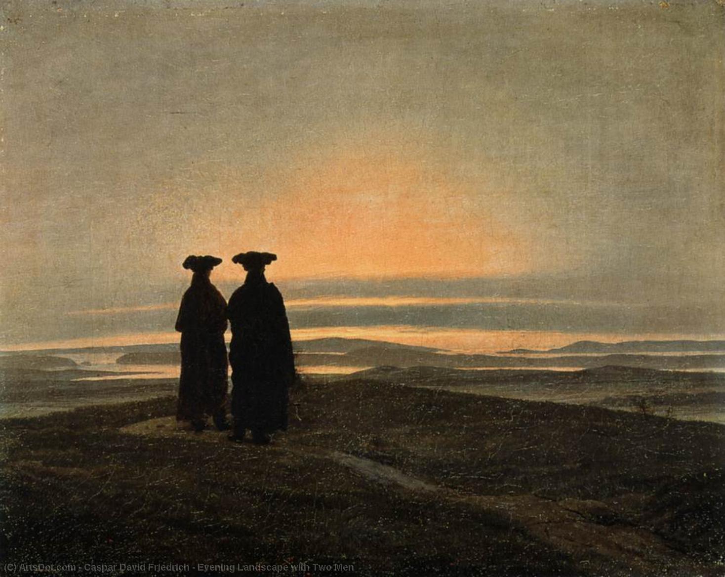 Wikioo.org - The Encyclopedia of Fine Arts - Painting, Artwork by Caspar David Friedrich - Evening Landscape with Two Men