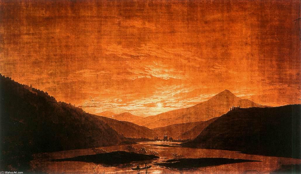 Wikioo.org - The Encyclopedia of Fine Arts - Painting, Artwork by Caspar David Friedrich - Mountainous River Landscape (Night Version)
