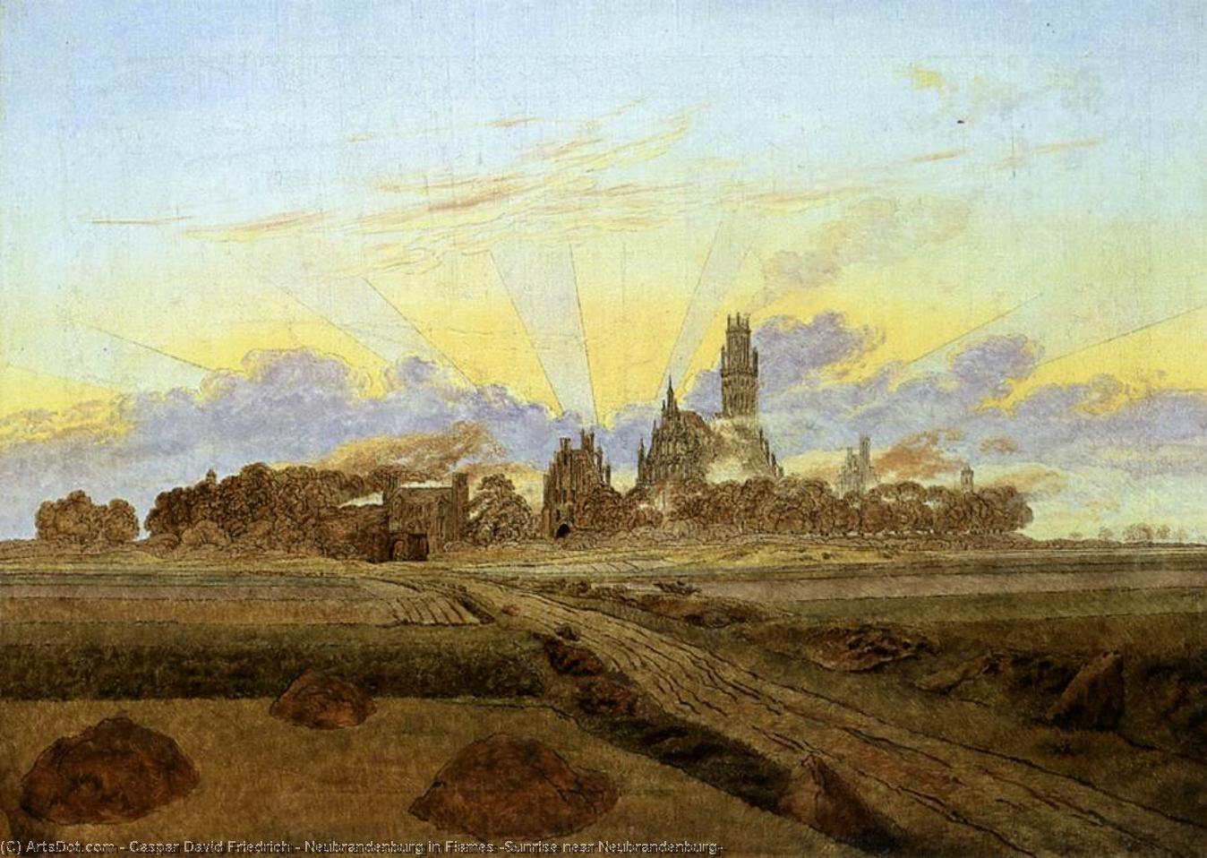 Wikioo.org - The Encyclopedia of Fine Arts - Painting, Artwork by Caspar David Friedrich - Neubrandenburg in Flames (Sunrise near Neubrandenburg)