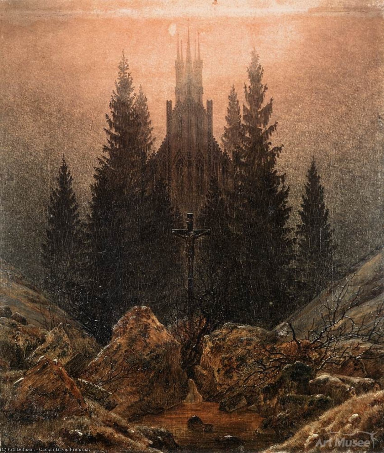 WikiOO.org - 百科事典 - 絵画、アートワーク Caspar David Friedrich - クロス 教会に 山地
