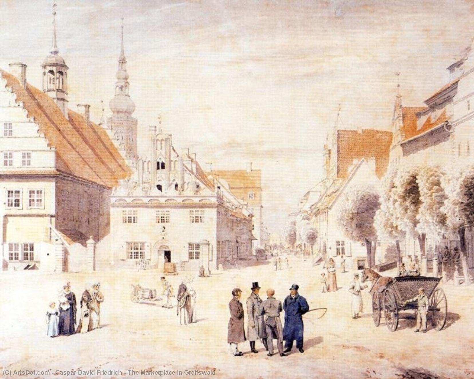 Wikioo.org - The Encyclopedia of Fine Arts - Painting, Artwork by Caspar David Friedrich - The Marketplace in Greifswald
