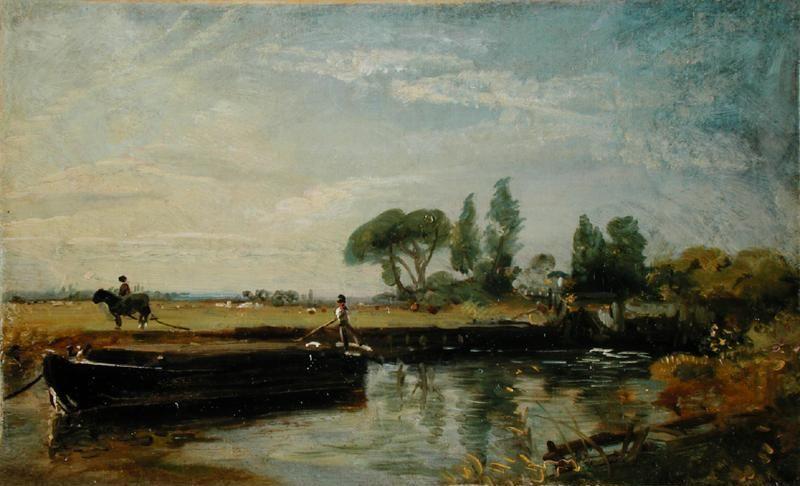 Wikoo.org - موسوعة الفنون الجميلة - اللوحة، العمل الفني John Constable - A Barge below Flatford Lock