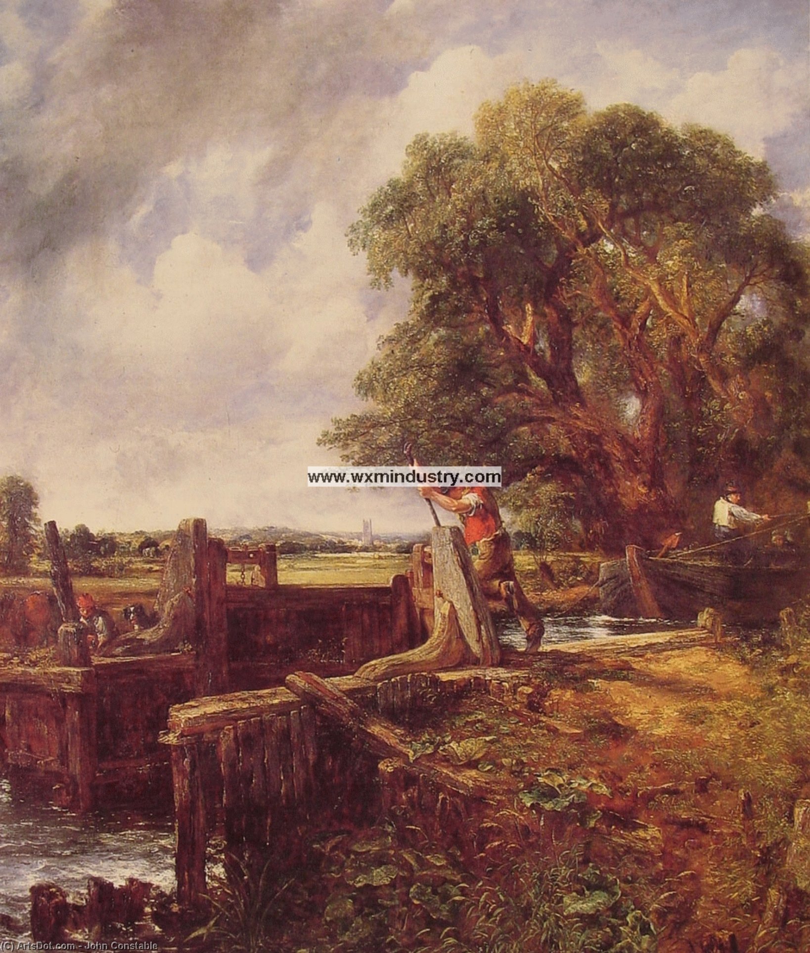 Wikoo.org - موسوعة الفنون الجميلة - اللوحة، العمل الفني John Constable - A Boat Passing a Lock