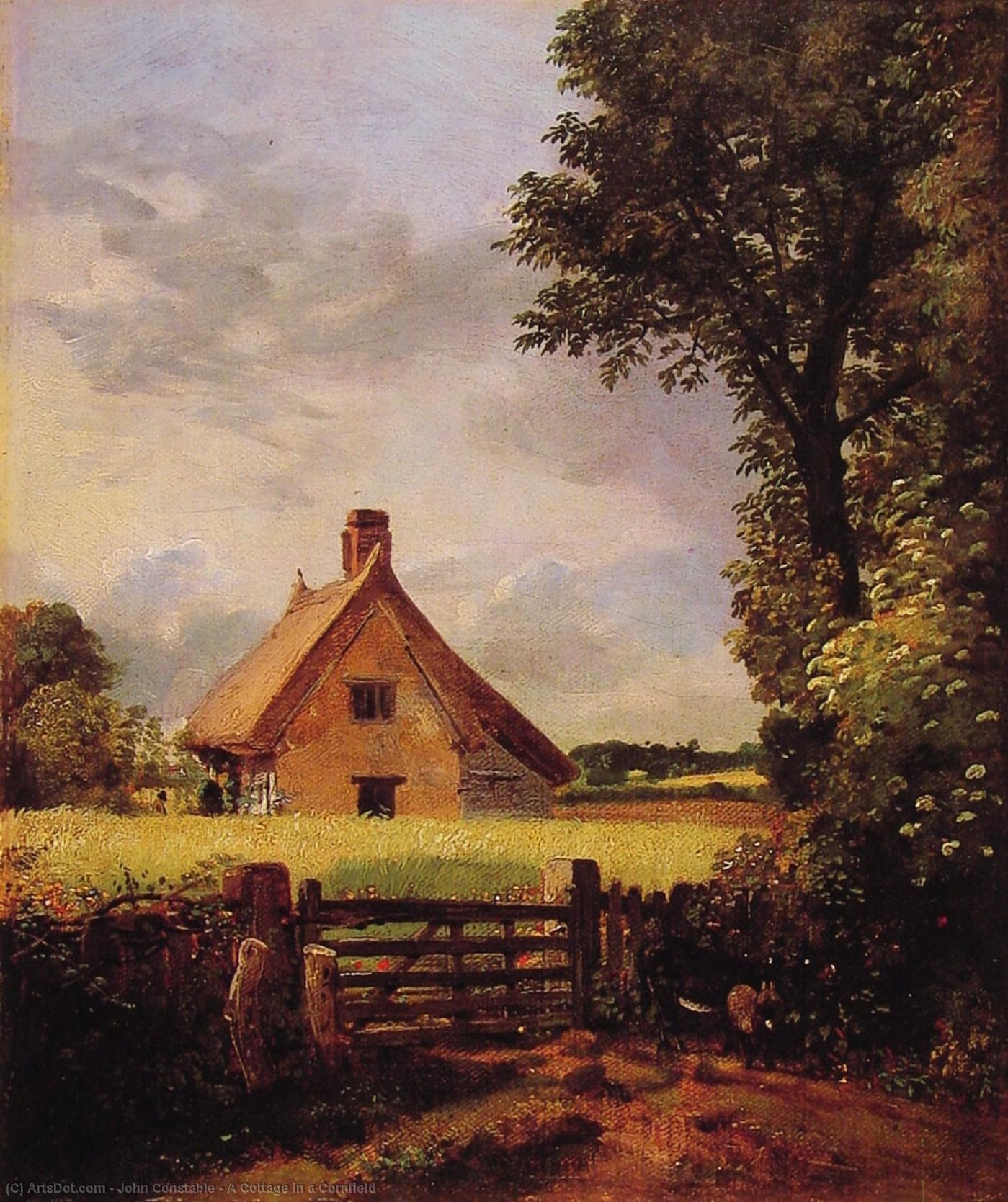 Wikoo.org - موسوعة الفنون الجميلة - اللوحة، العمل الفني John Constable - A Cottage in a Cornfield