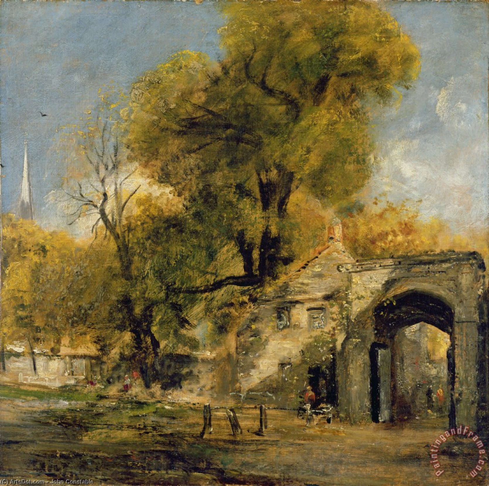 Wikoo.org - موسوعة الفنون الجميلة - اللوحة، العمل الفني John Constable - Harnham Gate, Salisbury