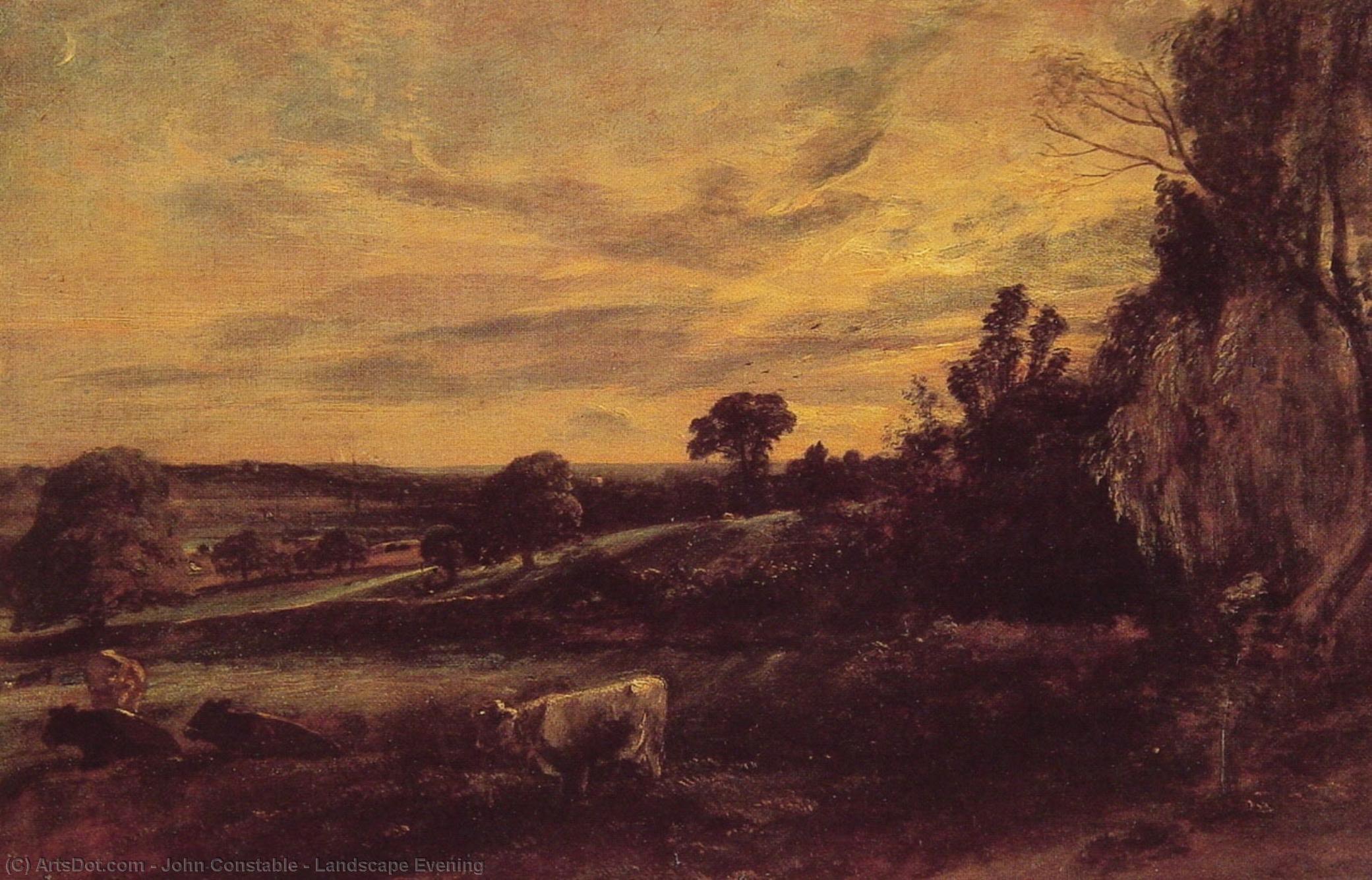 Wikioo.org - The Encyclopedia of Fine Arts - Painting, Artwork by John Constable - Landscape Evening