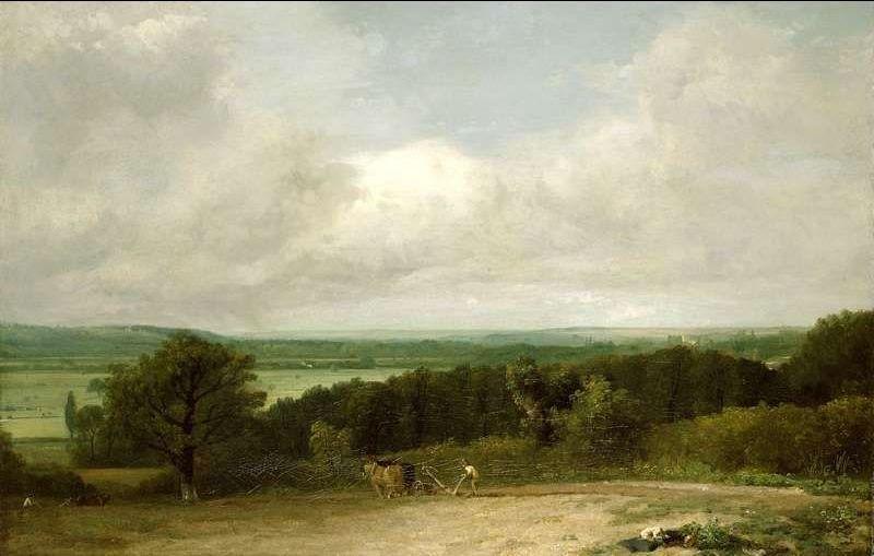 WikiOO.org - 백과 사전 - 회화, 삽화 John Constable - Wooded Landscape with a ploughman