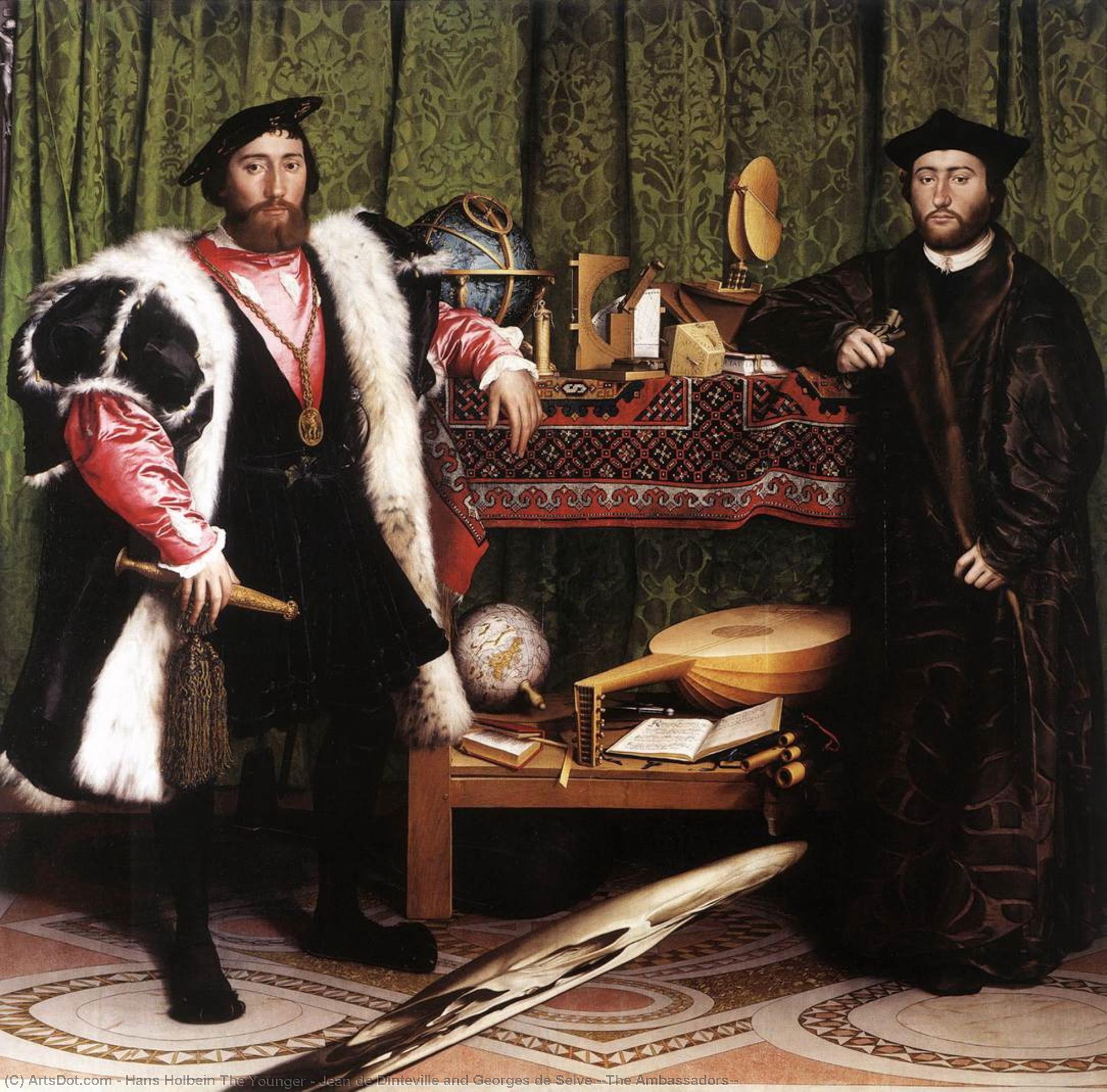 WikiOO.org - Encyclopedia of Fine Arts - Schilderen, Artwork Hans Holbein The Younger - Jean de Dinteville and Georges de Selve (`The Ambassadors')