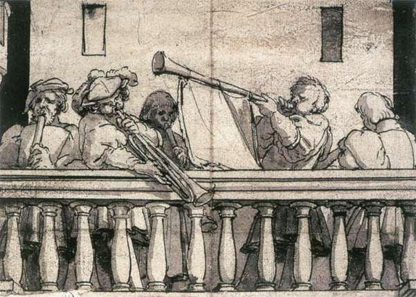 WikiOO.org - دایره المعارف هنرهای زیبا - نقاشی، آثار هنری Hans Holbein The Younger - Musicians on a Balcony