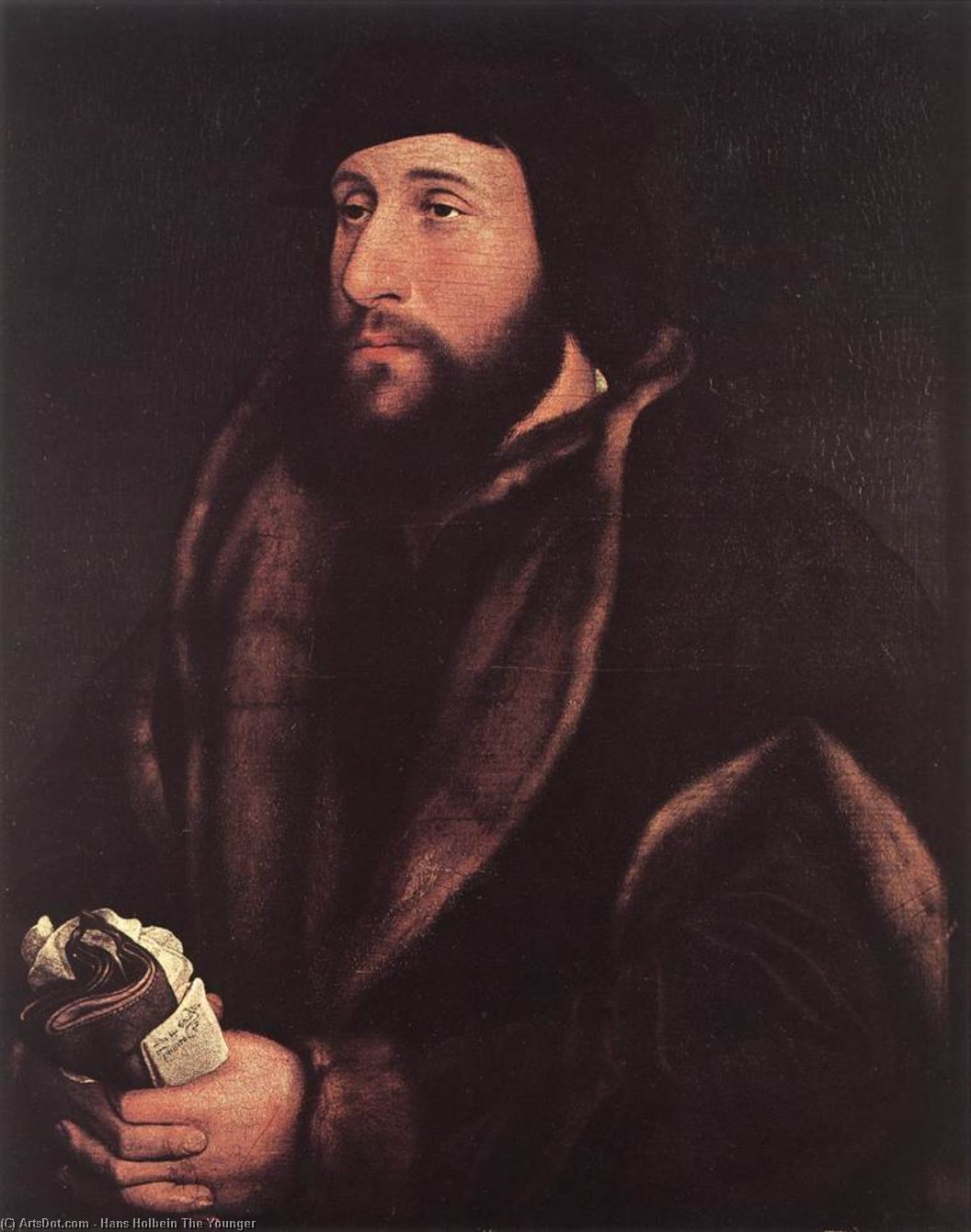 Wikioo.org – La Enciclopedia de las Bellas Artes - Pintura, Obras de arte de Hans Holbein The Younger - retrato de un hombre con guantes y carta
