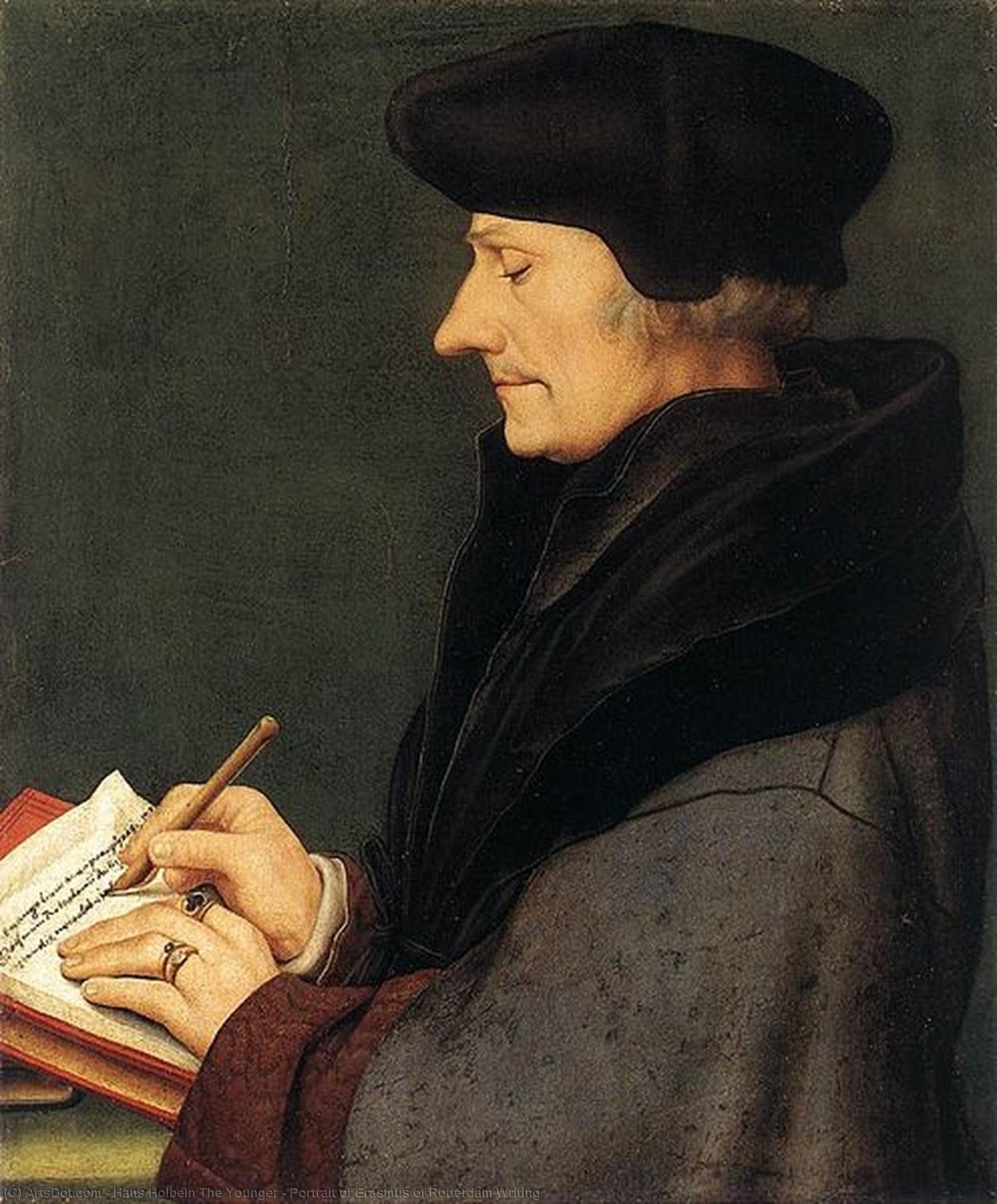 Wikoo.org - موسوعة الفنون الجميلة - اللوحة، العمل الفني Hans Holbein The Younger - Portrait of Erasmus of Rotterdam Writing