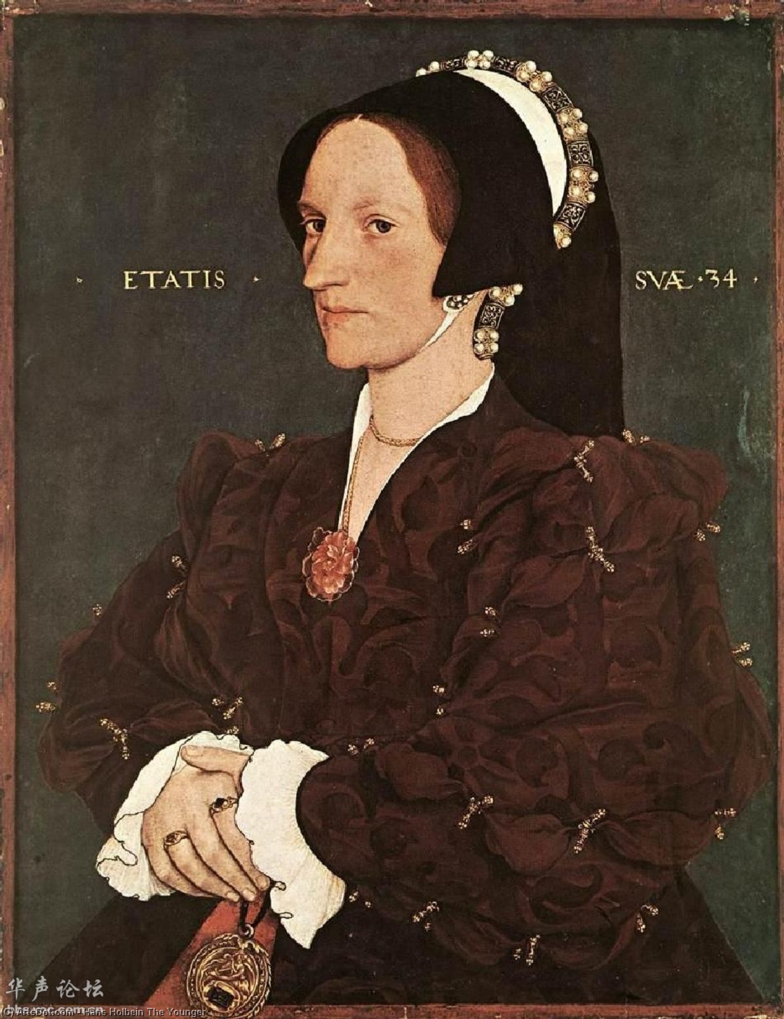 Wikioo.org – La Enciclopedia de las Bellas Artes - Pintura, Obras de arte de Hans Holbein The Younger - Retrato de Margaret Wyatt Anunciación  Sotavento