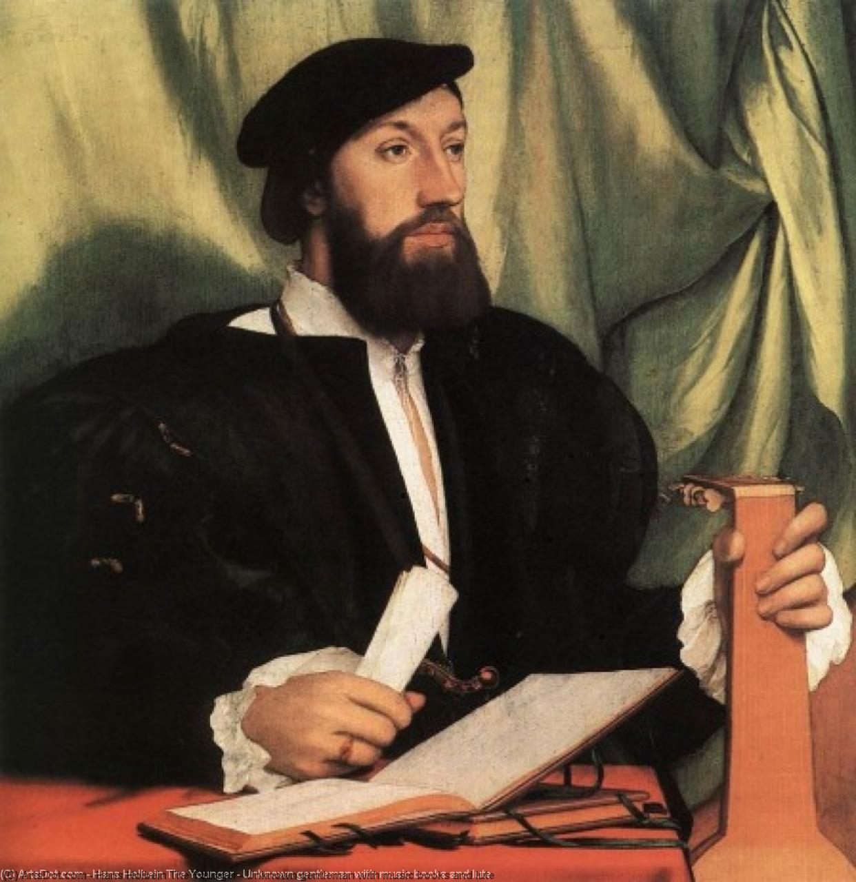 Wikioo.org - The Encyclopedia of Fine Arts - Painting, Artwork by Hans Holbein The Younger - Unknown gentleman with music books and lute