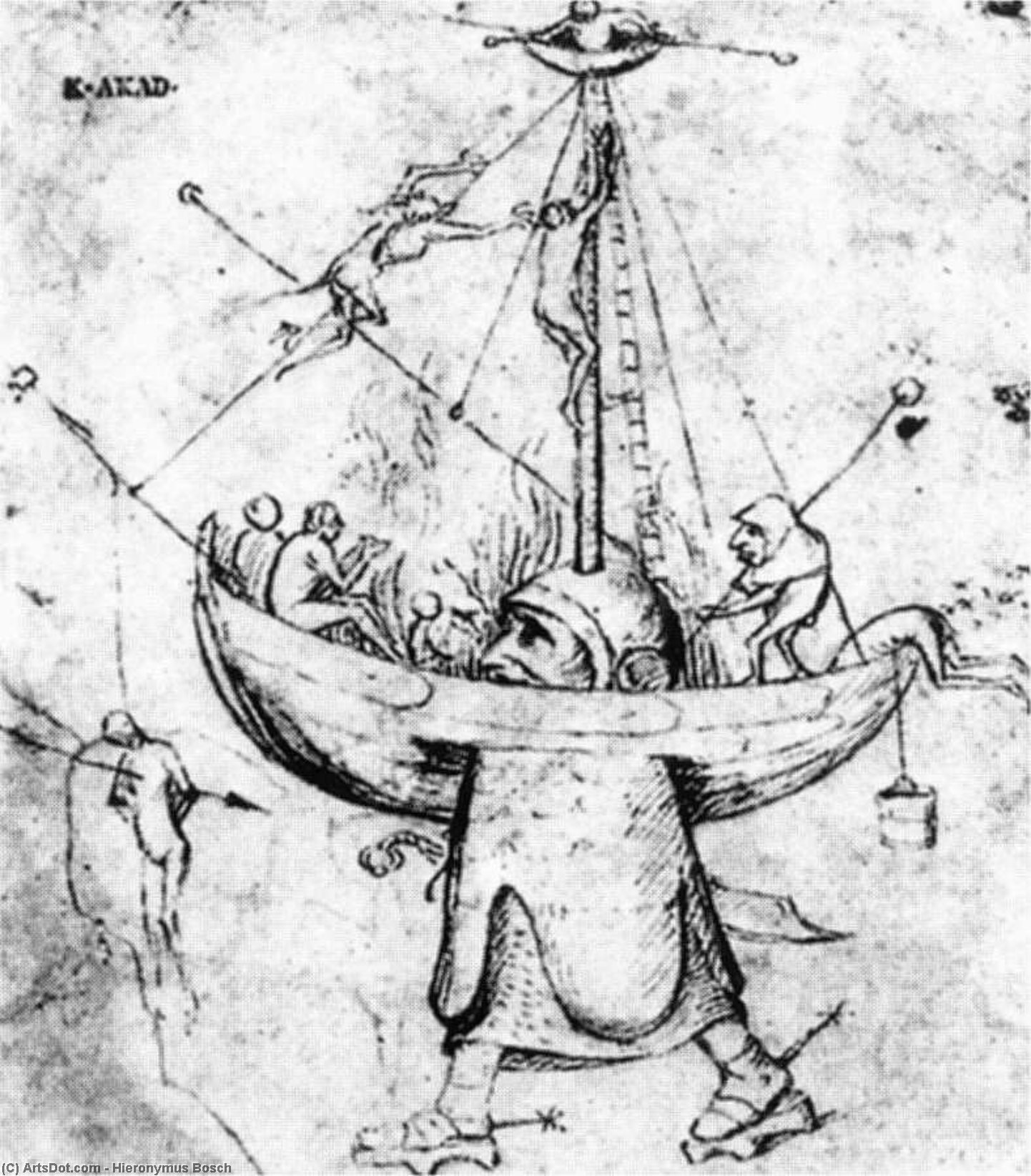Wikioo.org – La Enciclopedia de las Bellas Artes - Pintura, Obras de arte de Hieronymus Bosch - El barco de los locos in Flames